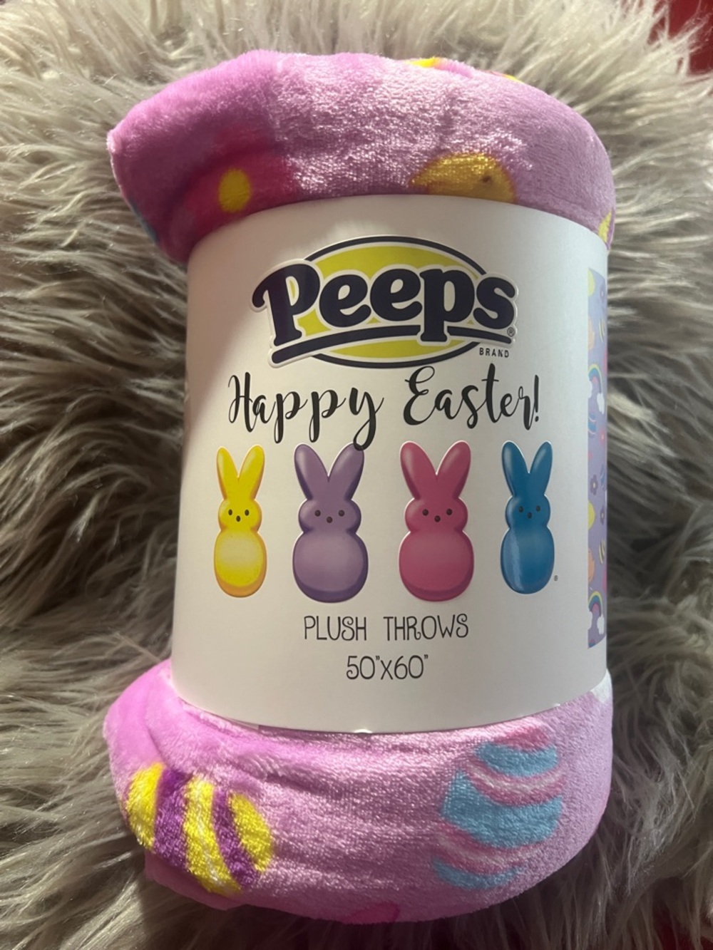 Peeps Happy Easter Plush Throw - Pink Bunny Print